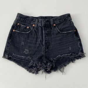 Levi’s 501 Edgy Black Frayed Denim Shorts